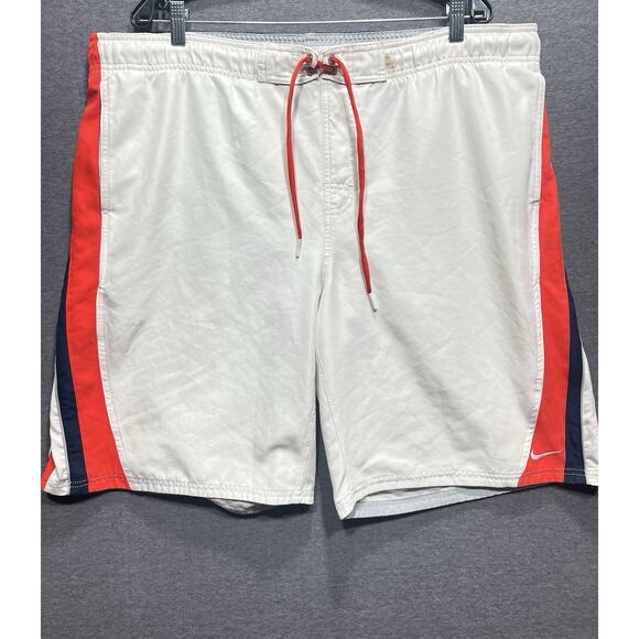 Y2K Nike Swim Trunks Mens Size XL White Red Blue Retro Drawstring Mesh Lined - Picture 2 of 7